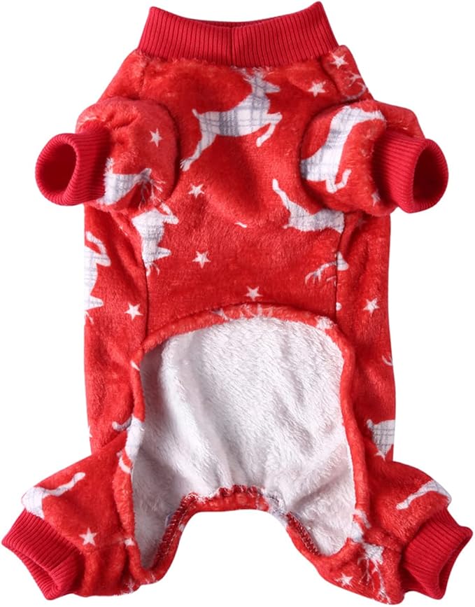 XIAOYU Christmas Dog Pajamas Soft Warm Pet Clothes Cat Apparel Winter Holiday Costumes for Small Dog Cat, Christmas Deer, M