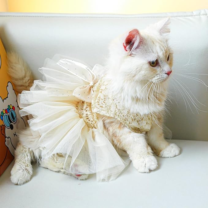 ANIAC Small Dog Dresses,Girl Puppy Princess Tutu Dress with Bow Knot,Cat Outfit,Chihuahua Yorkie Clothes for Birthday Wedding (Large, GL)