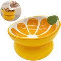 Hamiledyi Ceramic Raised Cat Bowls 15° Tilted Elevated Kitten Food Water Bowl Shallow Whisker Fatigue Kitty Dish Fruit Pet Feeding Bowls Feeder for Indoor Cats Small Dog (Yellow Orange)