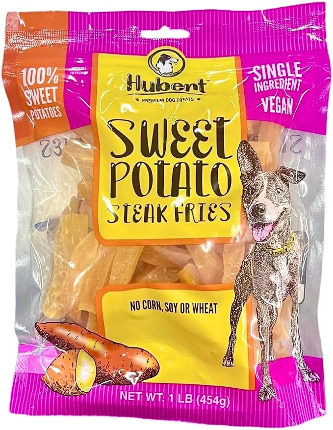 Hubert Pet Sweet Potato Fries Dog Treats, Single-Ingredient and Vegan, All-Natural for All Breeds, No Additives, 1 lb Bag