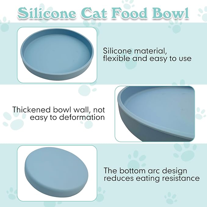 Silicone Cat Food Bowl Shallow Dishes 5.9in Wide Cats Bowls Kitty Plates Relief Whisker Fatigue Puppy Feeding Bowl for Dry Food and Wet Food Indoor (Round Blue)