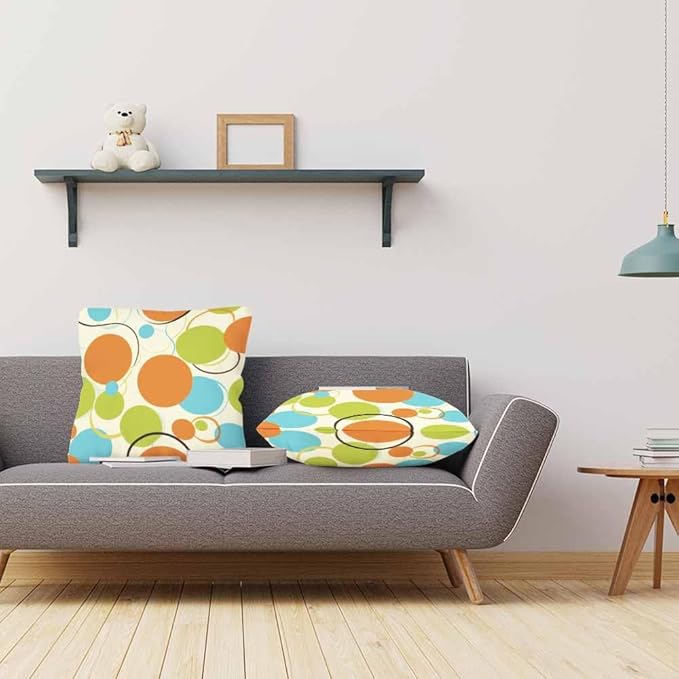 Throw Pillow Covers Retro Orange Green 1950S Mid Century Dots and Circles Seamless Pattern Set of 2 Decorative,Cushion Case for Home Sofa Chair Car for Men Women 18X18 Inch