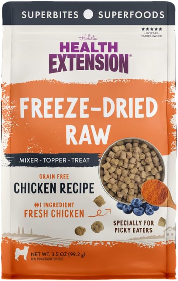 Health Extension SuperBites Freeze-Dried Raw Chicken Meal Mixer for Dogs, (3.5 oz, 99.2 g) – Premium Blend with Raw Proteins and Superfoods for Optimal Nutrition