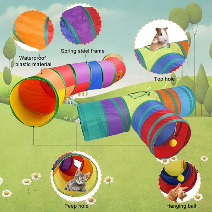Rabbit Tunnels & Tubes Collapsible 3 Way and S-Type Tunnel Bunny Hideout Small Animal Activity Tunnel Toys for Dwarf Rabbits Bunny Guinea Pigs Kitty