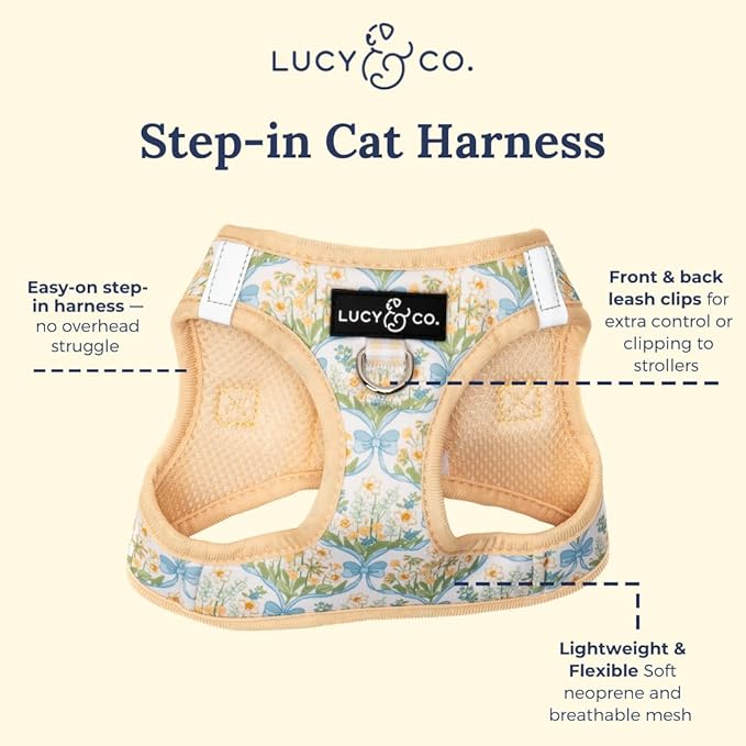 Lucy & Co. Sunshine and Daffodils Step-in Cat Harness and Leash Set Bundle, Reflective, Breathable & Adjustable Harness for Cats, Kittens & Small Dogs, Lightweight & Secure, Small