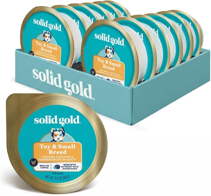 Solid Gold Wet Dog Food for Small Dogs - Grain Free Small Dog Food Wet Recipe w/Chicken, Superfoods & Vitamins for Gut Health & Immune Support - for Puppies, Adult & Senior Breeds - 12ct 3.5oz Cups