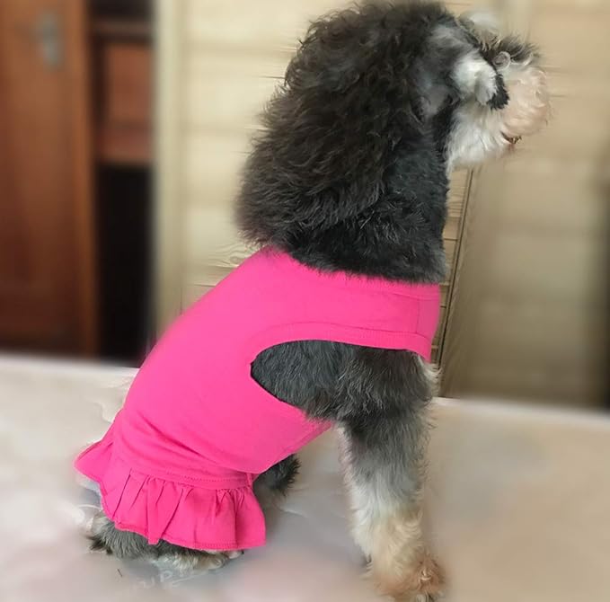 Pet Clothes Small Dog Clothing Blank Color Sport Dress T-Shirts Tee Dresses Tanks Top for Small Size Female Dogs Summer Spring Pet Costumes 100% Cotton (L, Rose-red)