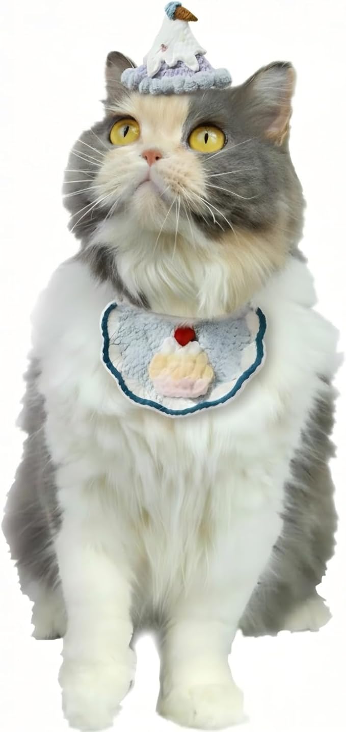 Knit Pet Costume – Ice Cream Dog Hat & Birthday Cake Cat Collar for Rabbits, Cats and Small Medium Dogs, Adjustable Cute Dog Outfit for Birthday Party, Holiday, Daily Wear & Photo Shoot