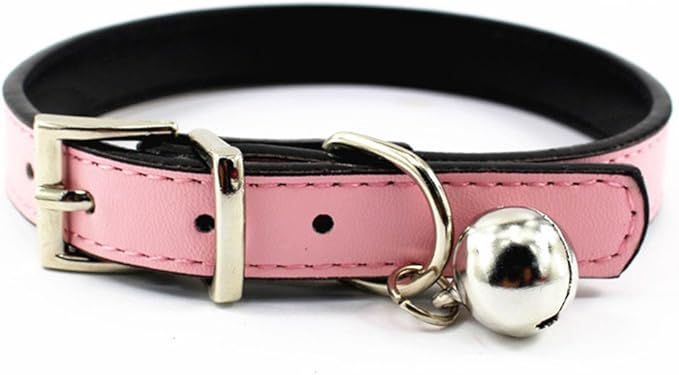 Metal Buckle Pet Collar with Bell Suit for Cats or Puppy Dogs White/Black/Red/Pink/Blue/Brown (M (Collar), Pink)