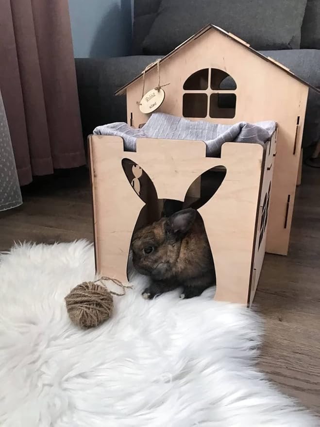 Bunny house with ladder, guinea pig house, rabbit furniture, bunny decoration, rabbit supplies, chinchilla house, pet bed, chinchilla (29.9x18.1x22 inch)