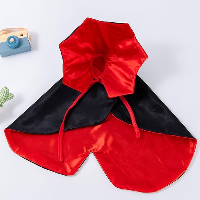 Qiansail Cat Cape Vampire Cloak Halloween Dog Costume Pet Cosplay Apparel Outfit Decor Accessories for Puppy Kitten (Black&Red)