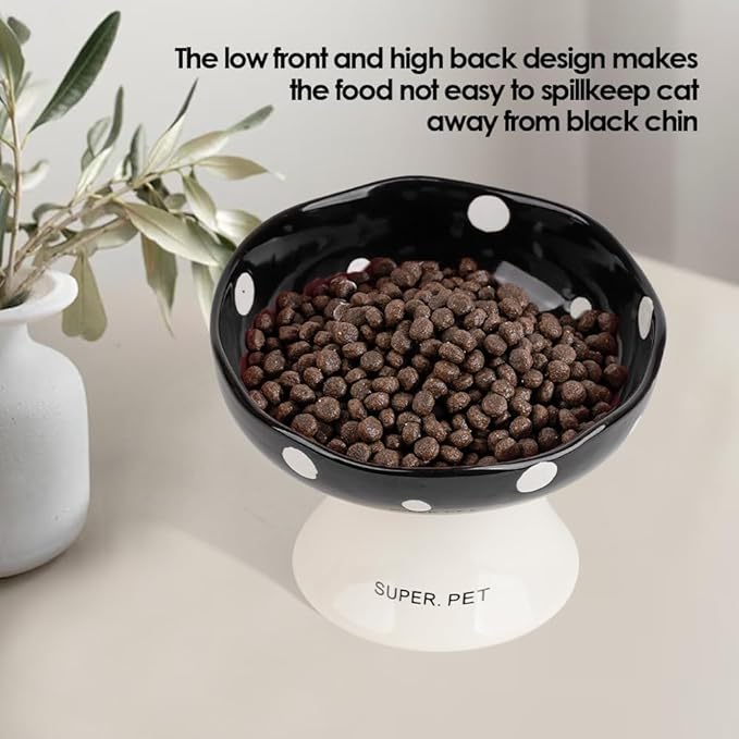 Ceramic Elevated Cat Bowls, Tilted Raised Pet Dish for Indoor Cats, Whisker Friendly Pet Food and Water Bowl for Kitten, Cat, Puppies, Dishwasher Safe (Purple)
