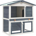 Rabbit Hutch for Outdoor and Indoor Use Solid Pine Wood Powder-Coated Iron Mesh Grey Rectangular 37x37x39in Small Animal Cage House with Double-Door Access for Rabbits Bunnies