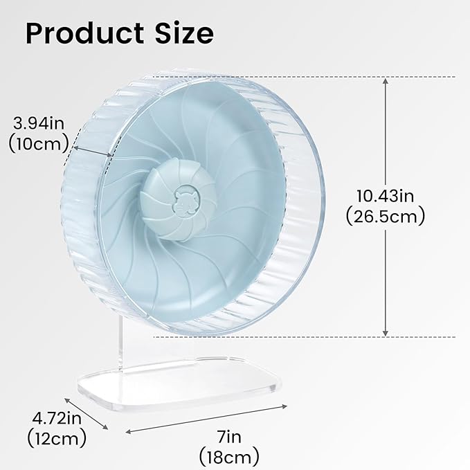 Silent Hamster Wheel, 10in Hamster Wheel with Adjustable Stand, Double-Bearing Quiet Spinner for Syrian Hamsters, Hedgehogs, Mice & Small Pets, Blue