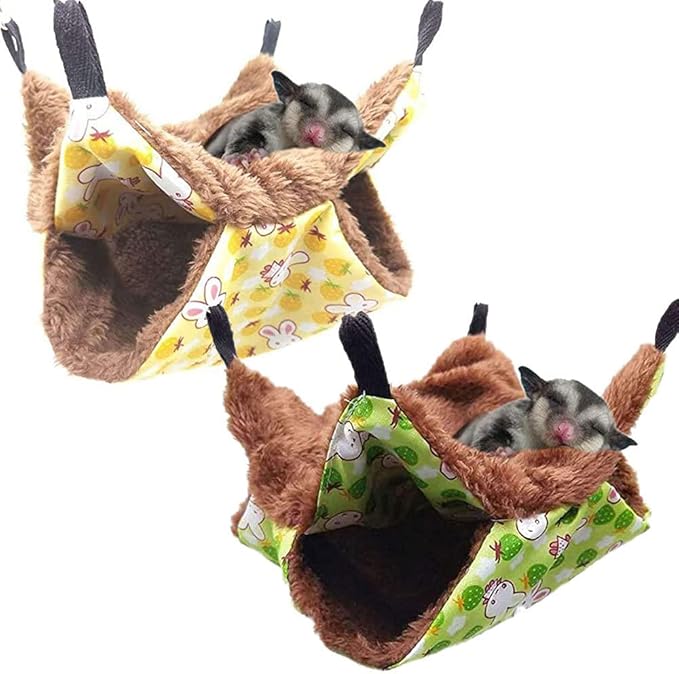 Oncpcare 2PCS Small Pet Cage Hammock, Bunkbed Sugar Glider Hammock, Guinea Pig Cage Accessories Bedding, Warm Hammock for Parrot Ferret Squirrel Hamster Rat Playing Sleeping