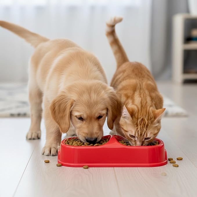 12 Pcs Plastic Double Cat Dog Food and Water Bowl Set Anti-Spill Anti-Skid Pet Feeding Dish for Cats Dogs Puppies Kennel Cattery, 3 Colors