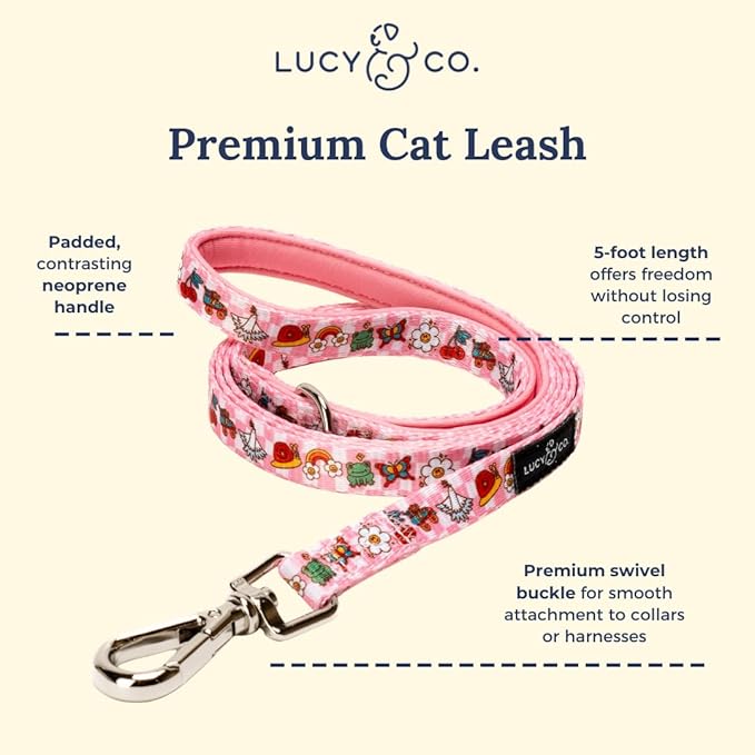 Lucy & Co. Cutie Patootie Step-in Cat Harness & Leash Bundle – Reflective, Breathable & Adjustable Harness for Cats, Kittens & Small Dogs, Lightweight & Secure and Dual Leash Clips – Medium