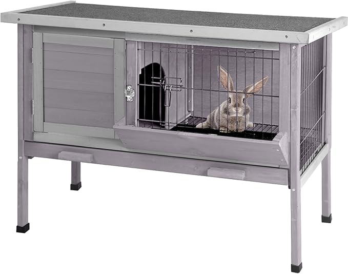 GUTINNEEN Guinea Pig Cage Indoor Wooden Rabbit Hutch with Metal Floor Grid and Removable Tray for Easy Cleaning, Bunny Cages Outdoor Waterproof Roof and Elevated Legs