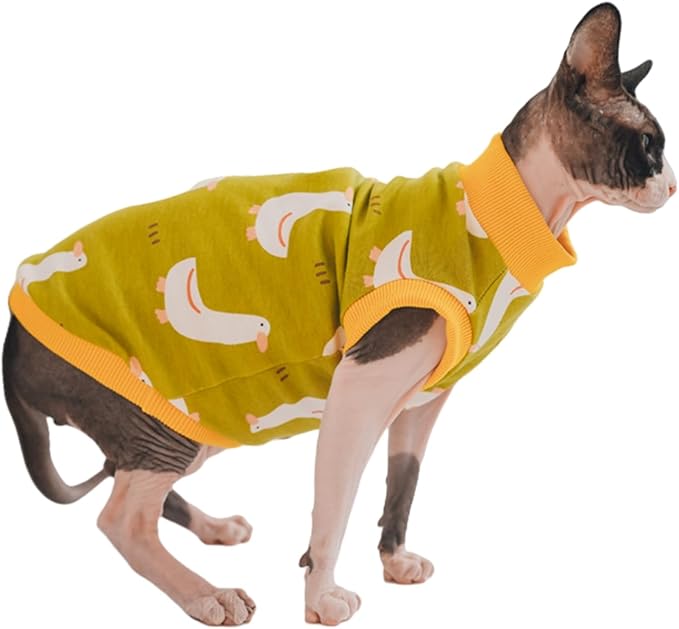 Sphynx Hairless Cat Summer Cotton T-Shirts Cat Vest Pet Clothes, Round Collar Vest Kitten Shirts Sleeveless, Cats & Small Dogs Apparel (Goose, M (5.5-7 lbs))