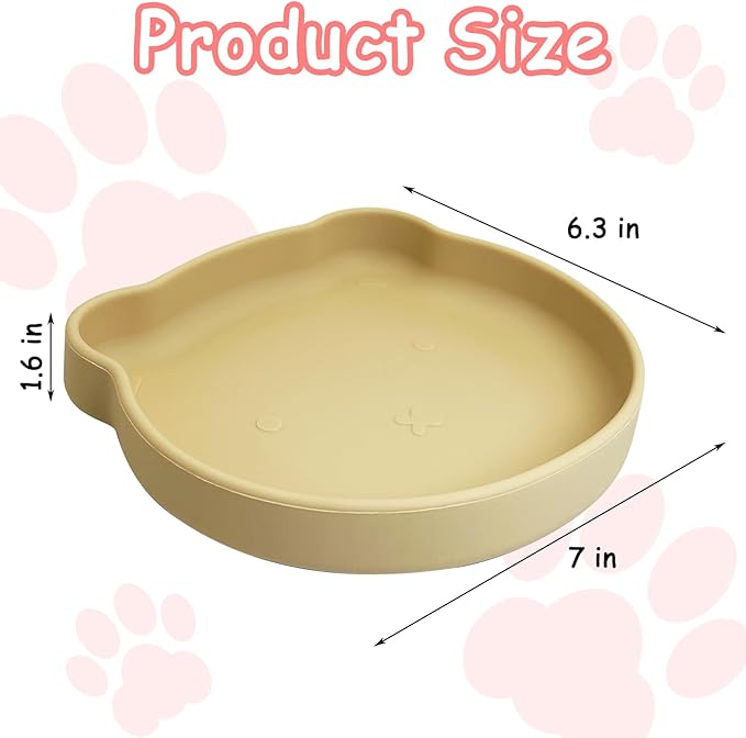 Silicone Cat Food Bowl Suction Cup Cat Dish 7" Shallow Kitty Plates Set of 3 Non-Slip Pet Dishes Relief Whisker Fatigue Puppy Feeding Bowl for Dry & Wet Food (Beige + Red + Blue)
