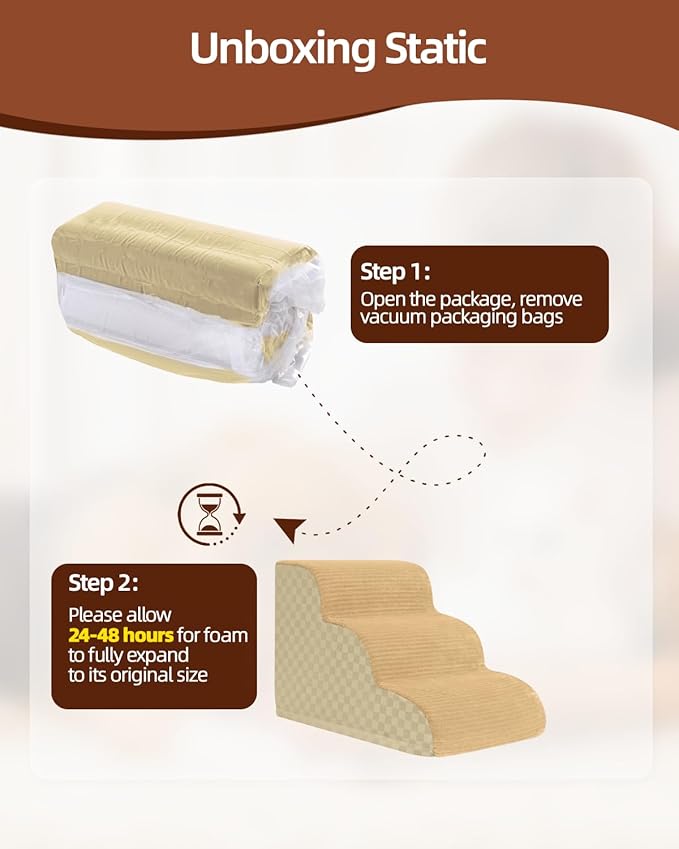 Dog Curved Stairs for High Beds 22" H, 5-Step Pet Stairs for Small Dogs with High Density Foam, Dog Slope Stairs with Durable Non-Slip Bottom Khaki