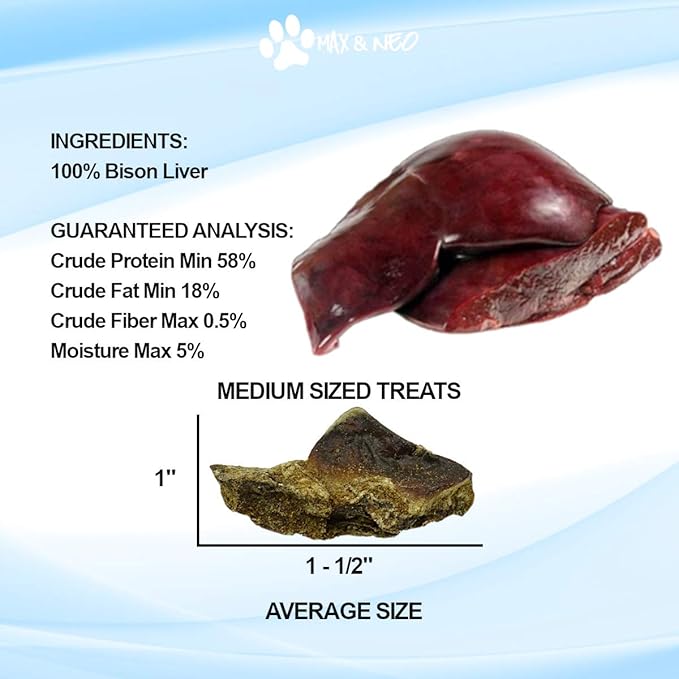 Max and Neo Freeze Dried Bison Liver Dog Treats - Single Ingredient, Free Range North American Bison, Human Grade - We Donate 1 for 1 to Dog Rescues for Every Product Sold