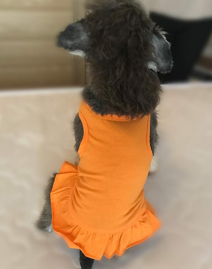Pet Clothes Small Dog Clothing Blank Color Sport Dress T-Shirts Tee Dresses Tanks Top for Small Size Female Dogs Summer Spring Pet Costumes 100% Cotton (S, Orange)