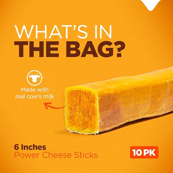 Natural Farm Power Cheese Dog Chews (6”, 10-Pack), 2-in-1 Power Chews: Cow’s Milk Cheese Wrapped in Delicious 100% Beef Pizzle, Double Chewing Time