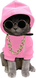 QWINEE 3Pcs Dog Hoodie Cat Apparel Dog Custume Set with Necklace and Sunglasses Pet Clothes for Puppy Small Medium Dogs Cats Light Pink Large