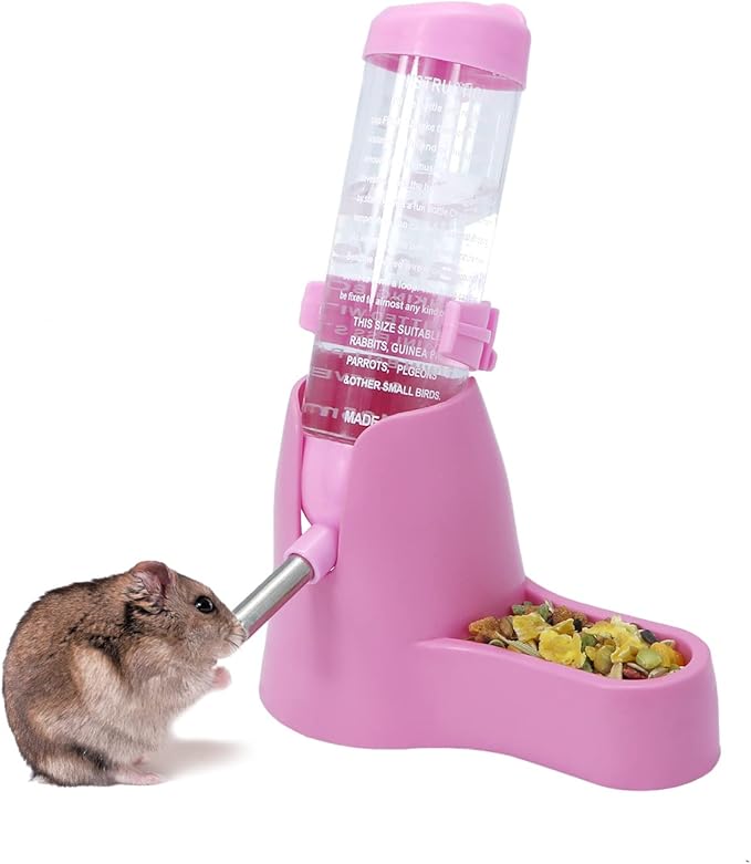 Wontee Hamster Water Bottle Water Dispenser Hamster Silent Exercise Running Wheel for Dwarf Hamsters Gerbil Mice (Pink, 125ML)