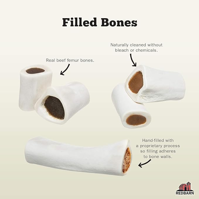 Redbarn Pet Products Large Filled Bones, BBQ Flavor - Long Lasting Stuffed Femur Chew Treat Made in USA - 15 Count