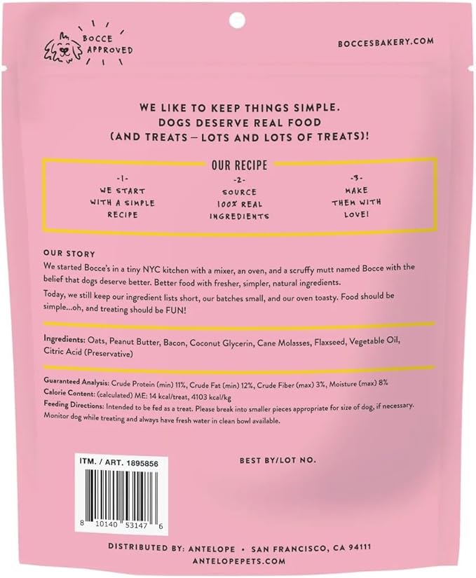 Bocce's Bakery Bac' N Nutty Soft & Chewy Peanut Butter & Bacon Recipe Natural Dog Treats, Wheat-Free, 2 lb (Pack of 1)