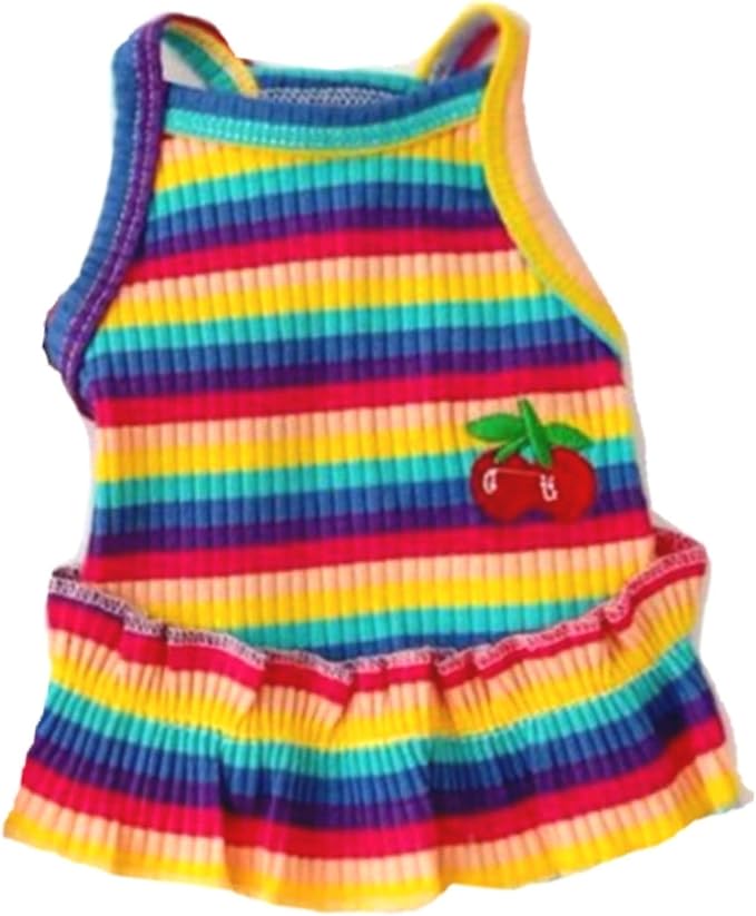 Dog Rainbow Stripe Dress Summer Cat Outfits Soft Breathable Cotton Outfits Clothes for Small Medium X-L XX-L Girls Puppy Lightweight Pet Dresses
