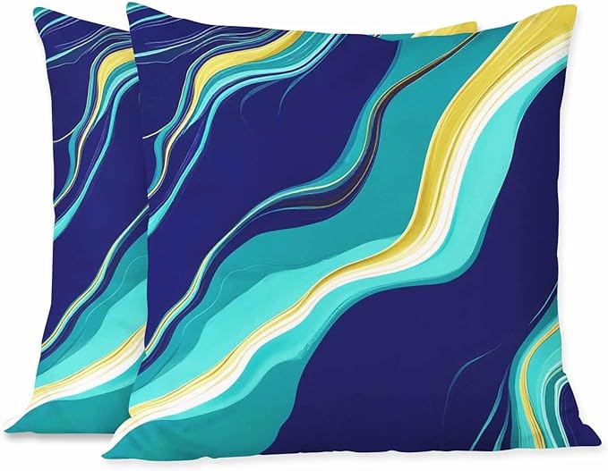 Cushion Covers Dark Blue and Golden Marble Luxury Elegant Texture Design Decorative Pillow Case for Sofa Couch Chair Bedroom Modern Decor 18X18 Inch Set of 2