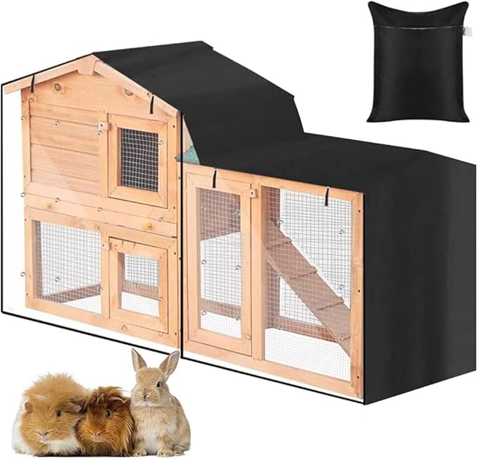 Triangle Rabbit Hutch Cover Skyour Indoor Outdoor 420D Oxford Waterproof Rabbit Guinea Pig Animal Hutch Dust Cover Pet House Bunny Poultry Cage Covers (70.9x20.5x33.9in)