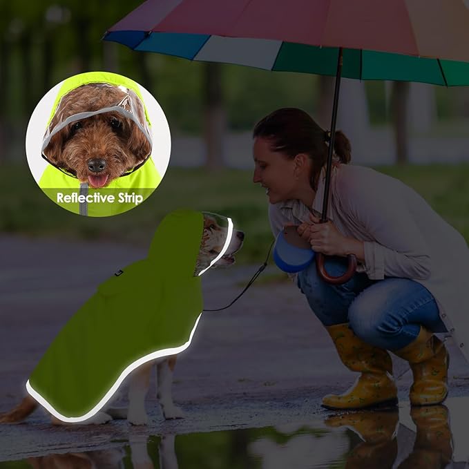 Lukovee Dog Raincoat, Adjustable Dog Rain Jacket with Clear Hooded Double Layer for Large Medium Small Dogs Puppies, Waterproof Rain Coat Poncho with Reflective Storage Pocket & Rim (Green, XXL)