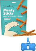 Wiggles & Wags Meaty Sticks Dog Treats, Bacon & Cheese Flavor, 6 oz with DN Essentials Bone Shaped Bag Dispenser & Roll