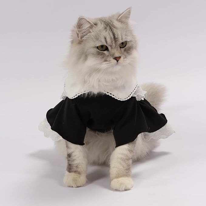Pet Maid Outfit Cat Princess Dresses Adorable Costume with Headwear for Cats Dogs Birthday Party Black M