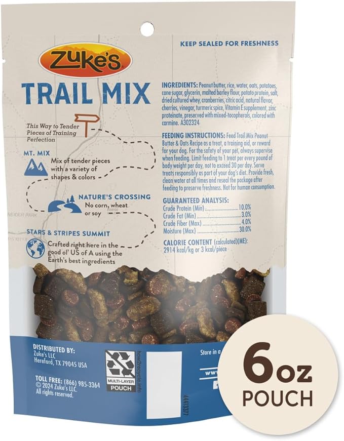 Zuke’s Trail Mix Pet Treats For Dogs of All Sizes, Soft Dog Treats With Real Peanut Butter and Oats Recipe - 6 oz. Pouch
