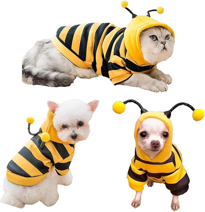 Pet Bee Halloween Costume Dog Hoodies Cat Holiday Cosplay Warm Clothes Puppy Cute Hooded Coat Christmas Outfits for Cat and Small Dogs (C, Medium), Yellow