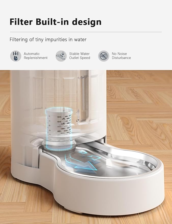 CZPET 2.5 Gallon Dog Water Bowl Dispenser,Filter Automatic Dog and Cat Water Dispenser with Stainless Steel Bowl, Gravity Waterer, Large Capacity, and Quiet Drinking Area for Pets (9.5L,White)