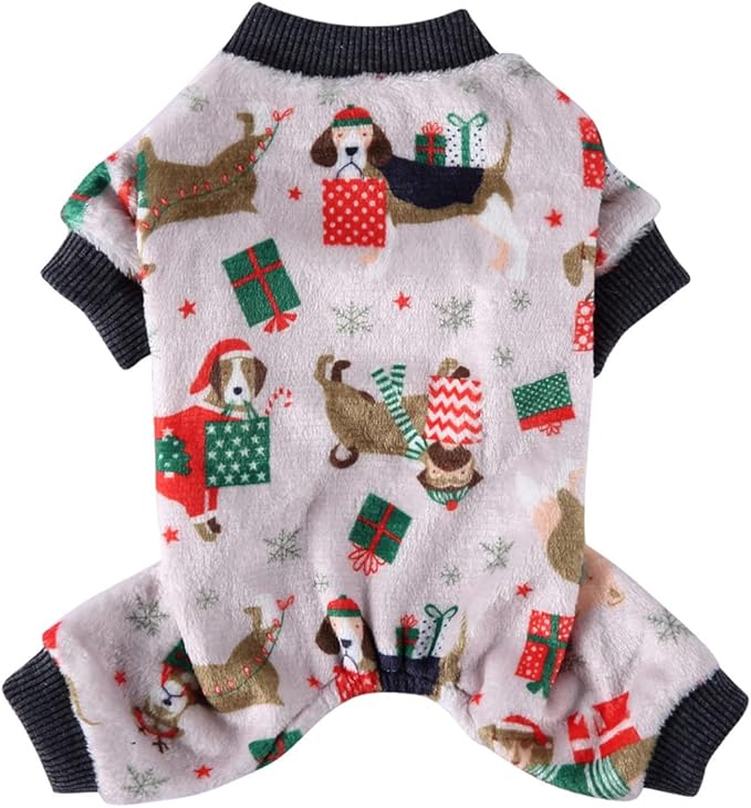 XIAOYU Christmas Dog Pajamas Soft Warm Pet Clothes Cat Apparel Winter Holiday Costumes for Small Dog Cat, Christmas Dog, M