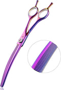 PURPLEBIRD 7 Inch Downward Curved Dog Grooming Scissors Thinning Texturizing Shears Professional Safety Blunt Tip Trimming Shearing for Dogs Cats Face Paws Limbs Japanese Stainless Steel Purple