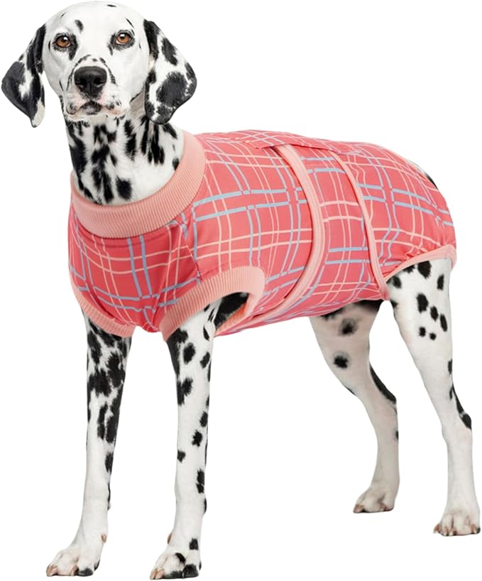 Kuoser Dog Recovery Suit for Female Male Dogs, Post-Surgery Bodysuit for Spay Neuter, Dog Onesie After Surgery, Anti-Licking Pet Surgical Recovery Suit, Pink XXL
