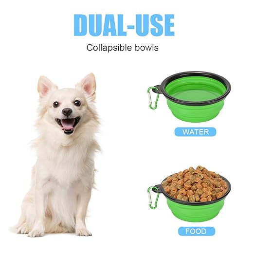 2 Pack Large Size Collapsible Dog Bowl, Food Grade Silicone BPA Free, with Carabiner Clip Foldable Expandable Cup Dish for Pet Cat Food Water Feeding Portable Travel Bowl (Blue & Green)