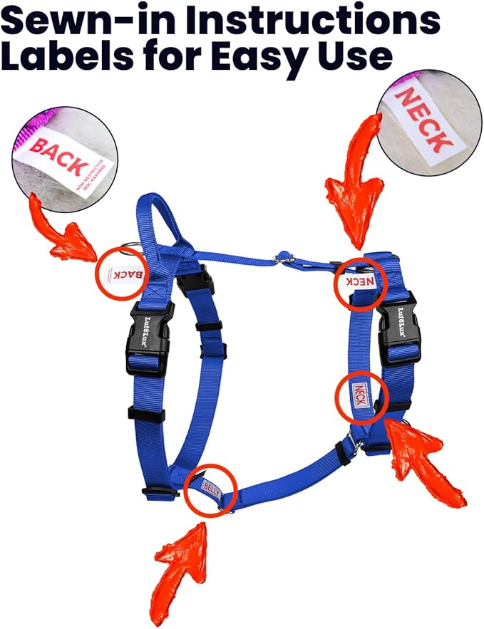 Non Restrictive Dog Harness, Easy Walk Freedom No Pull Harness, Keep Balance, Lightweight, Neck Buckle, 2 Clips for Back/Front Clip, Sewn-in Instructions Labels for Easy Use (Blue, X-Small)