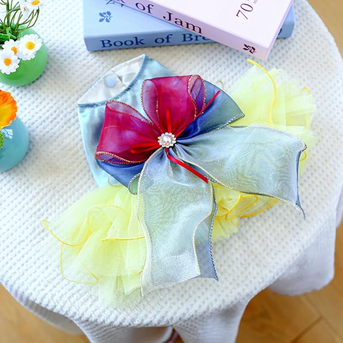 ANIAC Elegant Dog Dress for Small Dogs Girls, Bow Knot Puppy Clothes Female, Cat Princess Tutu Dress, Formal Pet Pary Outfit for Wedding Birthday Valentines (Yellow, Medium)