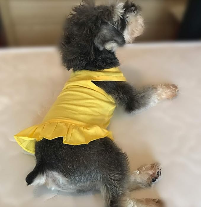 lovelonglong 2019 Dog Dress Sports Tee-Dresses Tanks Top for Miniature Small Size Female Dogs 100% Cotton L Yellow