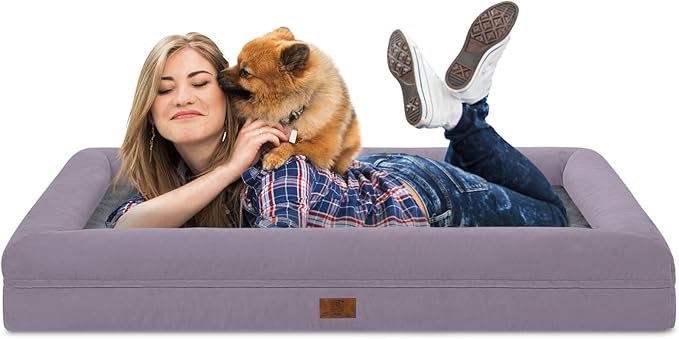 Jumbo Orthopedic Dog Beds, Washable Dog Bed with 4-Sides Removable Bolster, Waterproof Pet Bed Egg Crate Foam with Non-Slip Bottom for Large Dogs, Light Purple