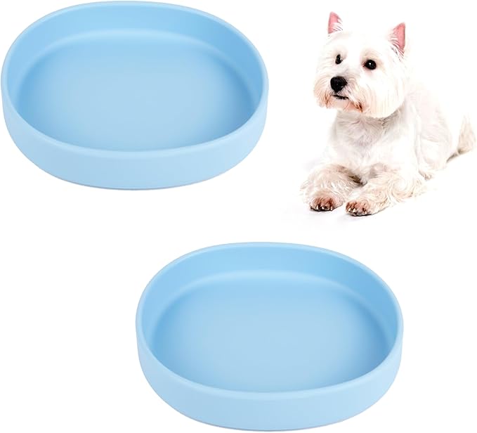 Cat Silicone Dog Bowls, Non Slip Dog Food Cat Feeding Plates, Drinking Pet Bowl for Dry and Wet Food, 10 OZ/330ML Water Bowl for Small Pets 2PCS (Blue)